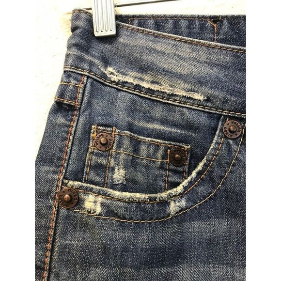 Button Denim Women Indigo M Cut Off Shorts Distressed Pockets - Picture 2 of 9